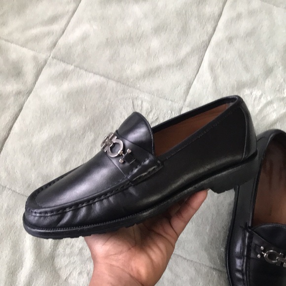 Salvatore Ferragamo Black Leather Loafers Mens Size 8